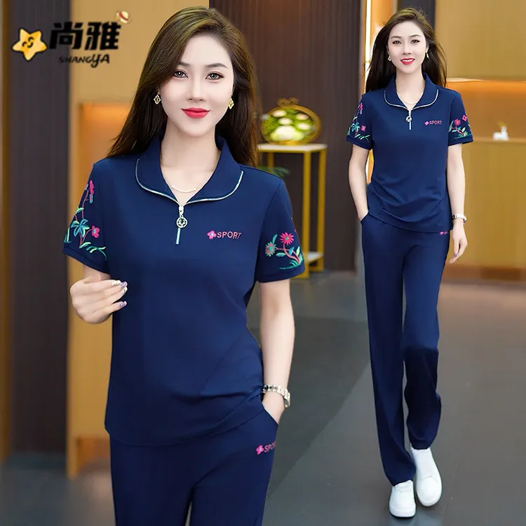 中老年高贵妈妈夏装2025夏季新款运动套装女短袖洋气休闲服两件套