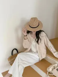 25822 新款圆领刺绣提花镂空上衣百搭减龄短款外套女