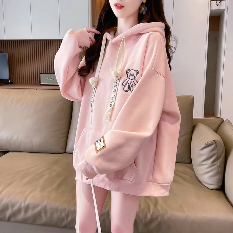 首发实拍华棉复合牛奶丝连帽卫衣女春秋薄款潮外套大码女装