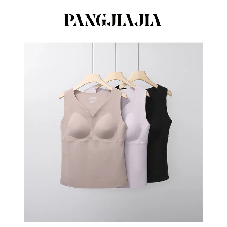 【胖佳佳】v领保暖背心 秋冬高品质无痕打底带胸垫内衣H625Z19209