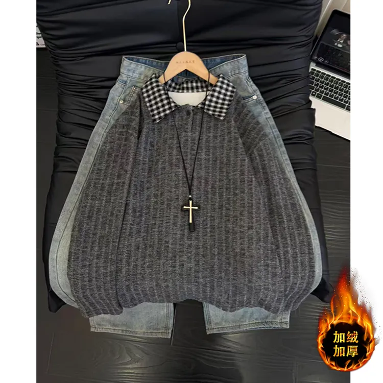 美式加绒Polo衫男款秋冬cleanfit长袖T恤高级感卫衣休闲条纹上衣