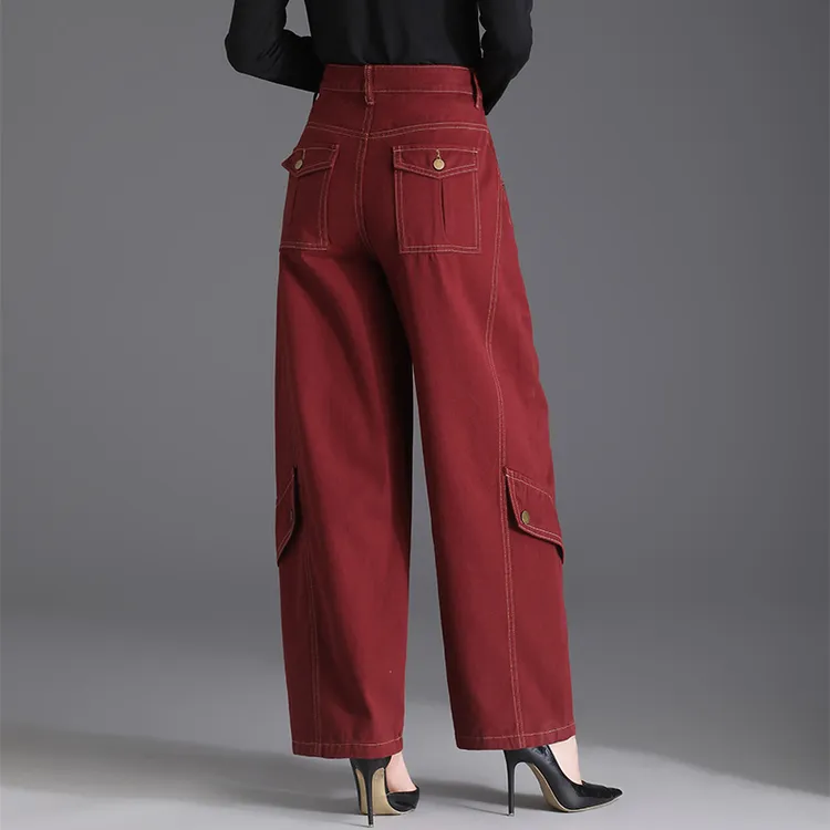 2025年秋冬加绒高腰灯笼牛仔裤女宽松显瘦阔腿裤时尚百搭直筒长裤