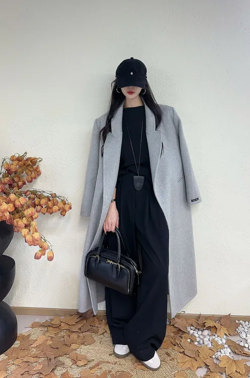 【圣特罗佩】高品质冬新款正肩西装领腰带双面毛呢子大衣外套女装