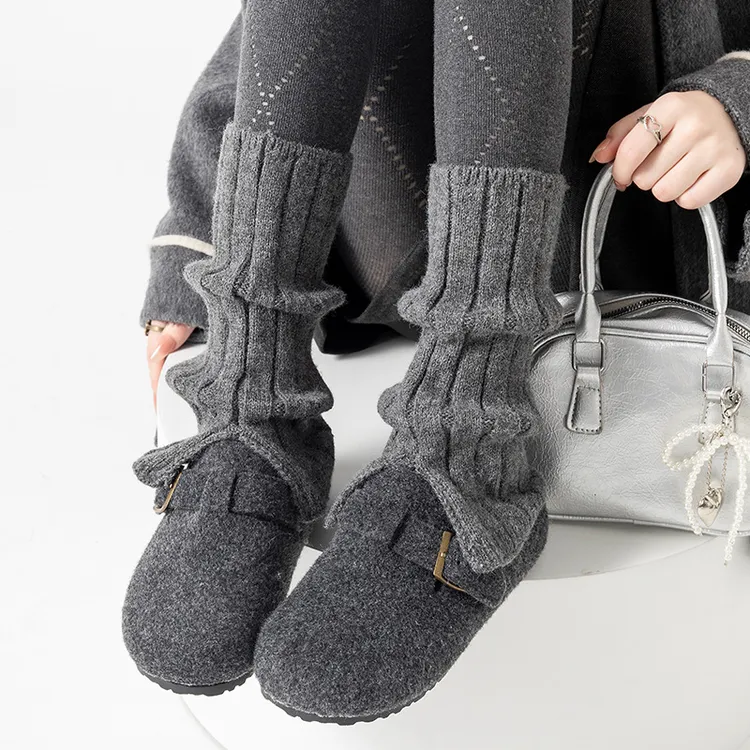 灰色袜套女款秋冬季喇叭开叉堆堆袜针织袜子搭配打底裤保暖小腿套