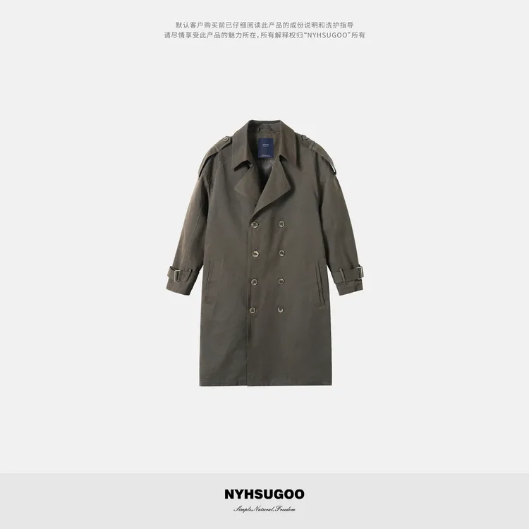 NYHSUGOO/南乙秋季经典双排扣设计中长款风衣外套3948男士极简