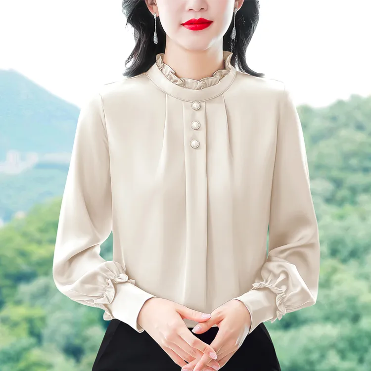 法式立领木耳边宫廷风轻奢女士早秋新品长袖洋气漂亮小衫衬衫405