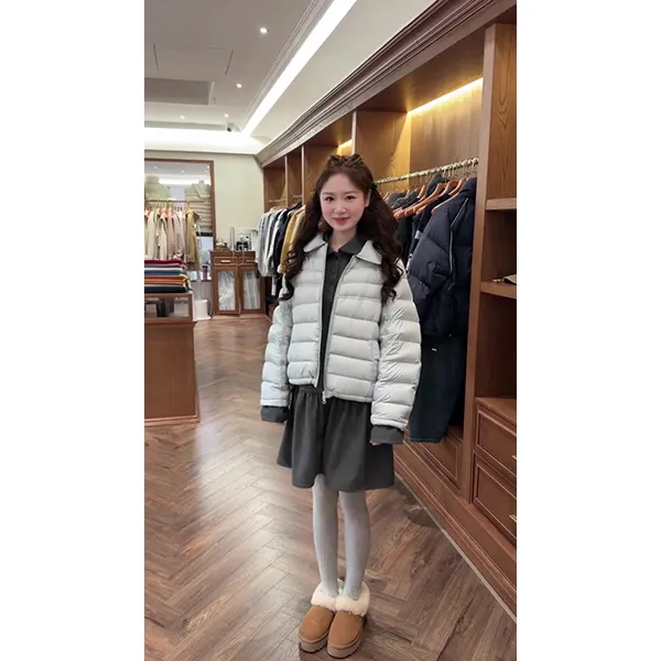 2025冬季新款韩版百搭加厚短款排骨9宽松显瘦棉服外套女裙子套装