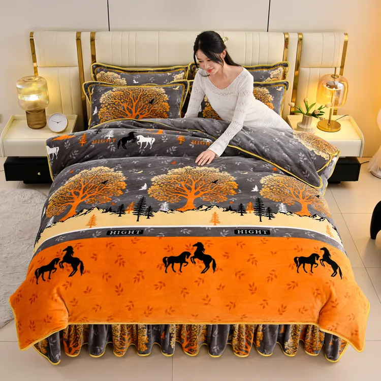 【送抱枕活动中】加厚保暖牛奶绒四件套防静电冬季双面绒床裙款加绒