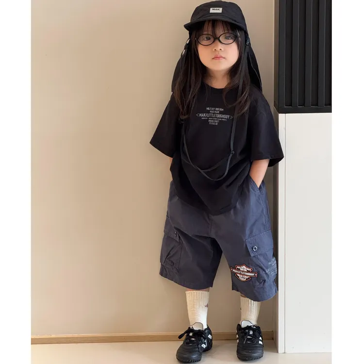 小思家女童2025夏季时髦韩版休闲风字母印花短袖T工装五分裤套装
