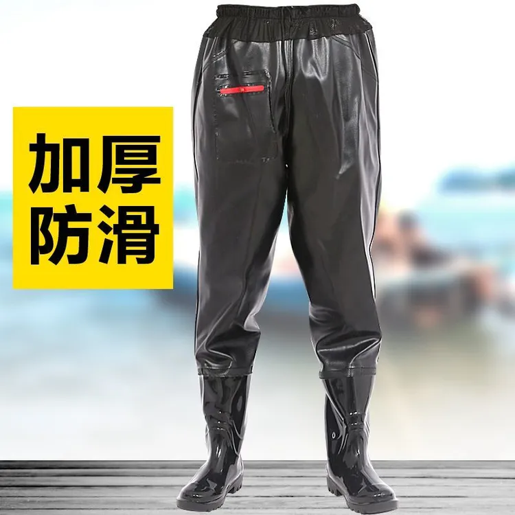 加厚男士下水裤半身防水衣雨裤带雨鞋抓鱼叉裤男水裤防水