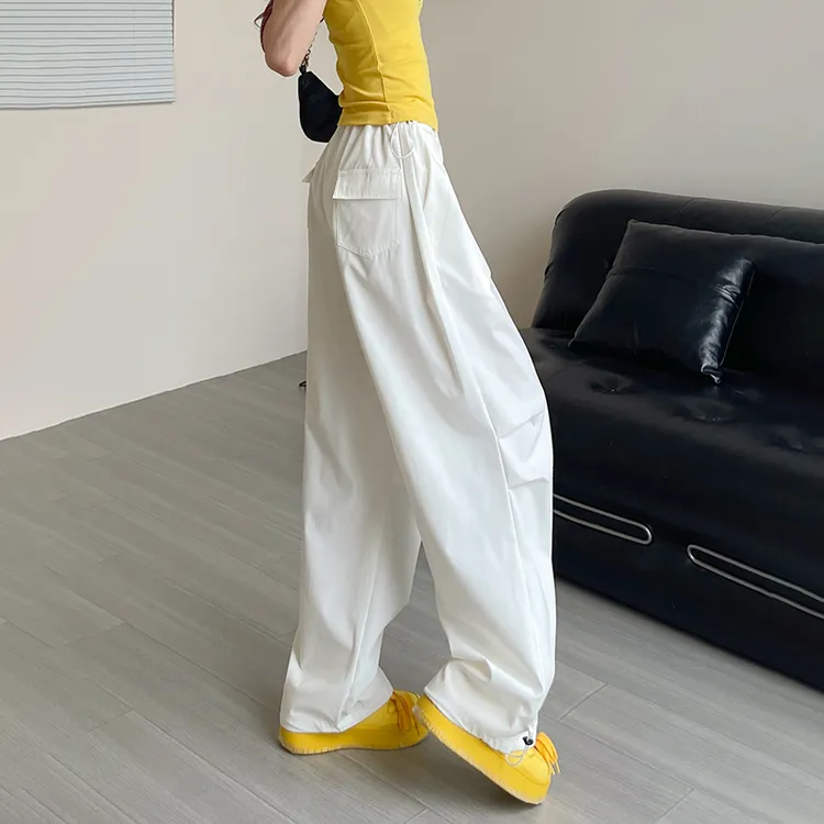 白色工装裤女秋季2025新款美式街舞爵士舞休闲直筒带后袋降落伞裤