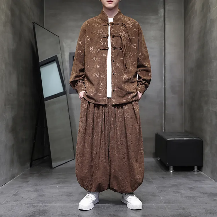 秋季新款唐装提花夹克套装新中式改良居士服茶服大码中国风两件套