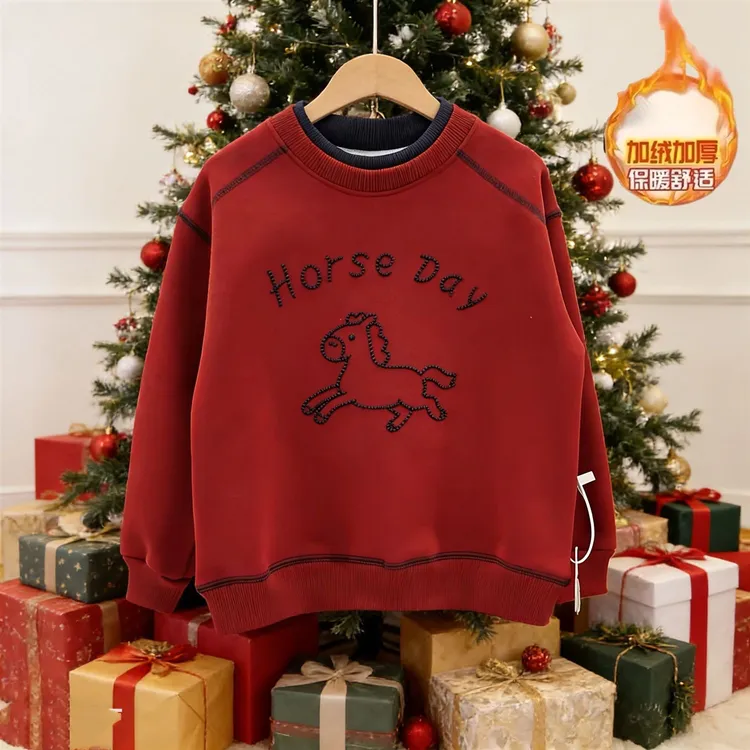 【加绒】儿童过年服男童女童加绒卫衣冬季中大童一体绒