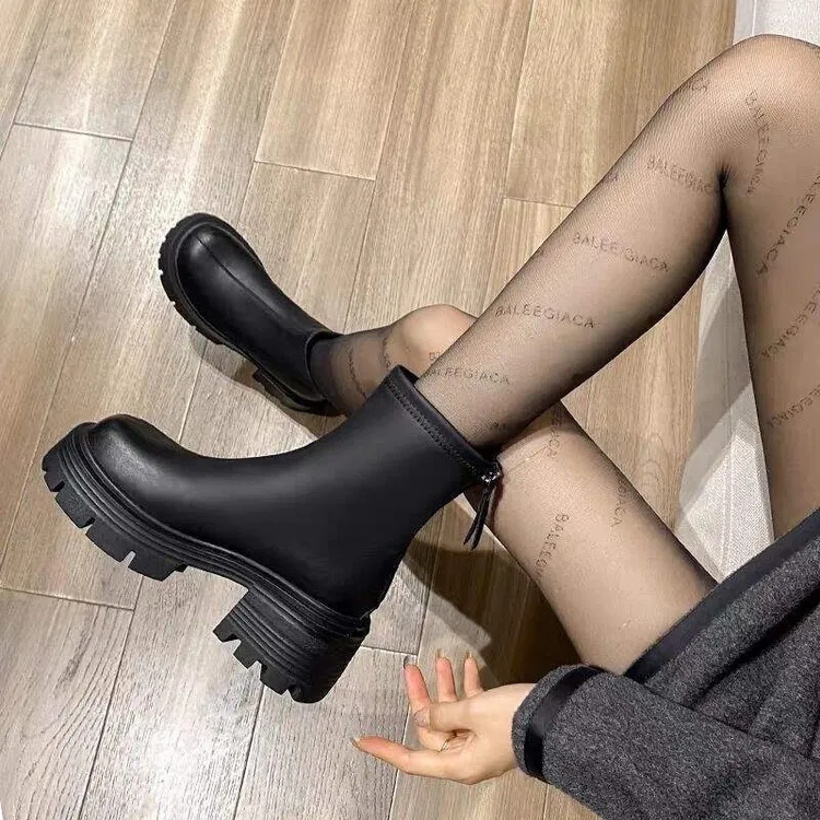 弹力马丁靴女2025秋冬新款短靴时尚百搭复古显瘦小个子粗跟瘦瘦靴