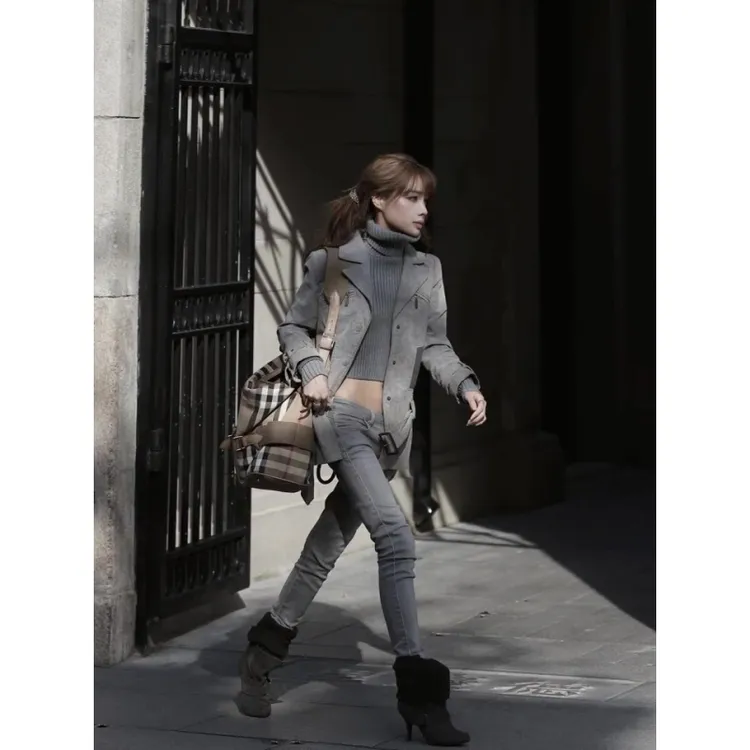 韩系纯欲修身收腰显瘦长袖针织衫秋冬高级感百搭休闲阔腿长裤套装