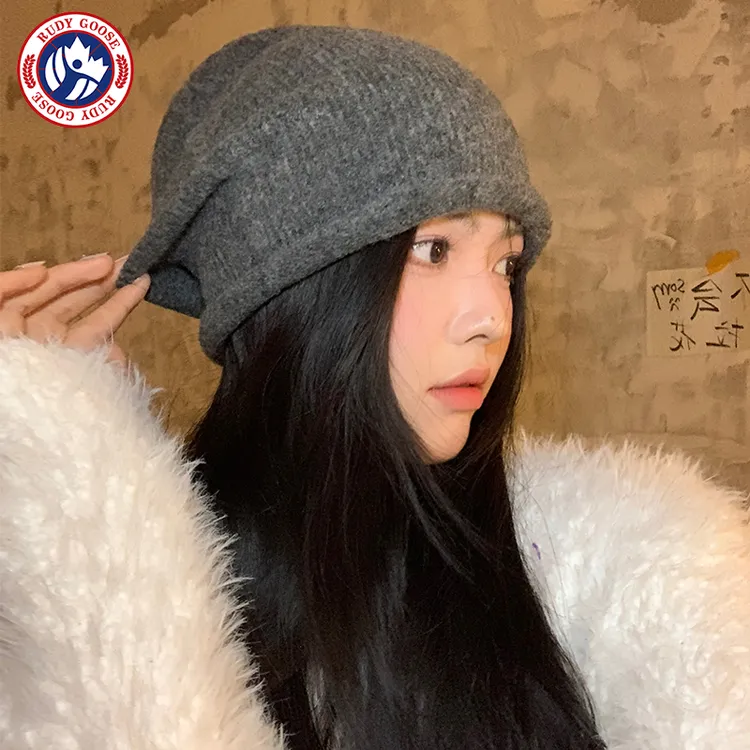 RUDY GOOSE网红冷帽女秋冬季毛绒针织显脸小堆堆帽大头围包头帽女