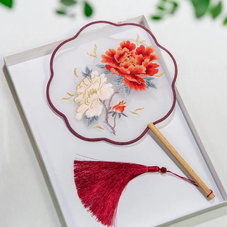 颖之韵苏绣双面刺绣团扇牡丹花扇子