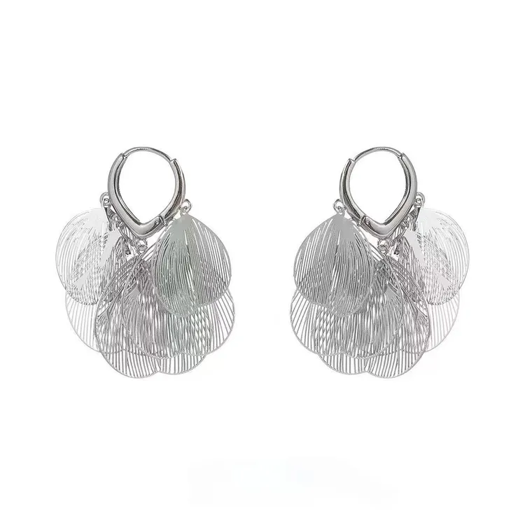 铜合金耳饰 气质金属镂空花瓣流苏耳环轻奢花朵耳扣时尚气质耳饰