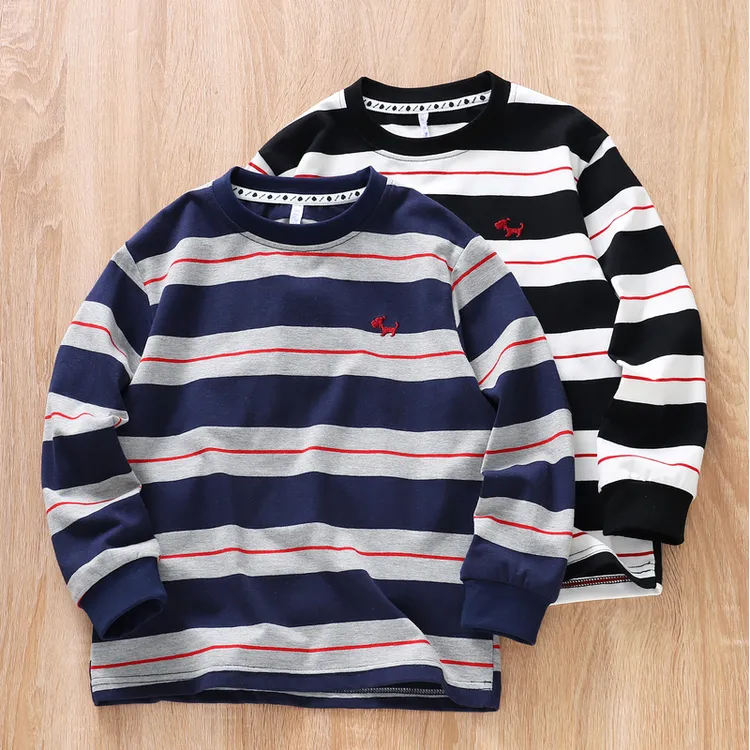 高品质童装男童春秋新款经典条纹T恤~儿童中大童休闲打底衫外贸9