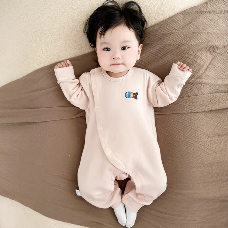 桑蚕丝婴儿连体衣加厚保暖斜开宝宝秋冬款哈衣儿童长袖睡衣a类