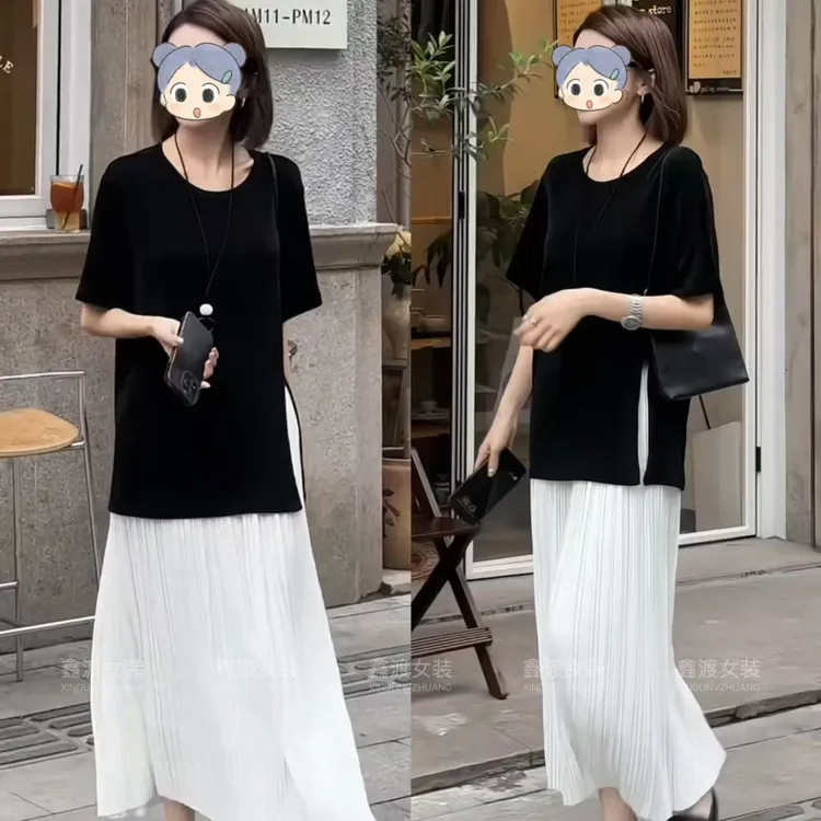 2025夏季新款时尚显瘦气质女士网红洋气两件套百搭款D9301