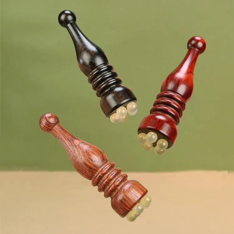 檀木宝塔小莲蓬眼部按摩棒羊角珠面部按摩器拨筋点穴护肤工具眼刮