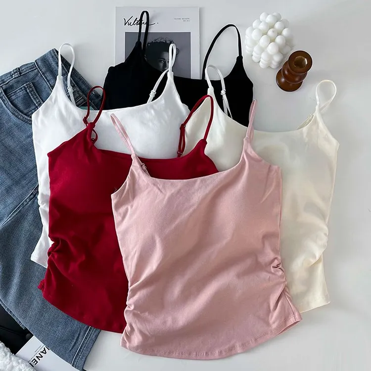 纯欲甜辣吊带背心女内搭外穿美背带胸垫褶皱设计感修身显瘦上衣女