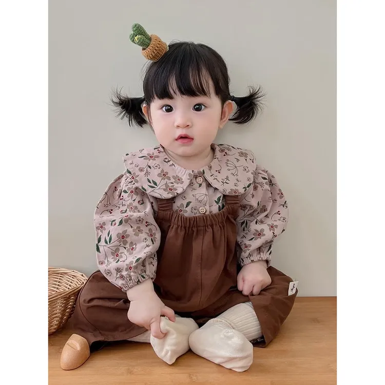 女童碎花背带裙套装秋季新款婴儿洋气韩版儿童服装宝宝春秋纯棉
