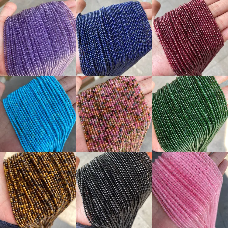 天然2mm米珠散珠小米珠圆珠青金石榴碧玺玛瑙紫晶水晶虎眼脚链