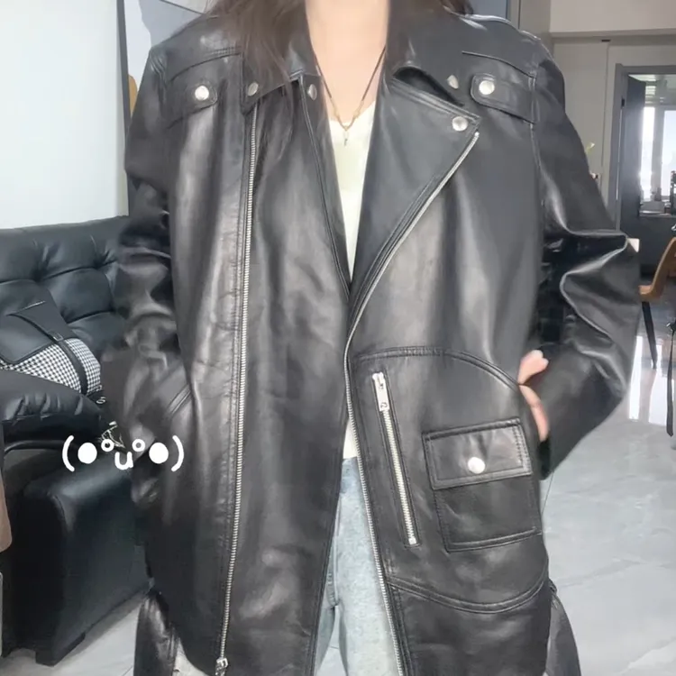 皮掌柜2025新品绵羊皮真皮机车欧货时尚潮流女装OP 99322
