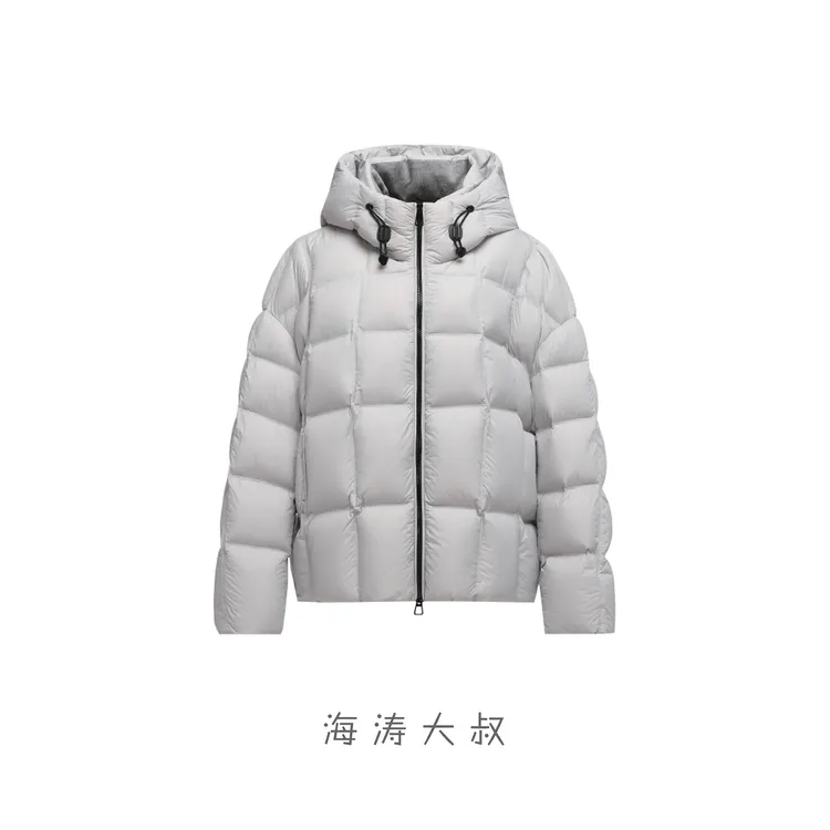 【海涛大叔】「豆腐块」棋盘格短款廓形高领连帽轻绒羽绒服