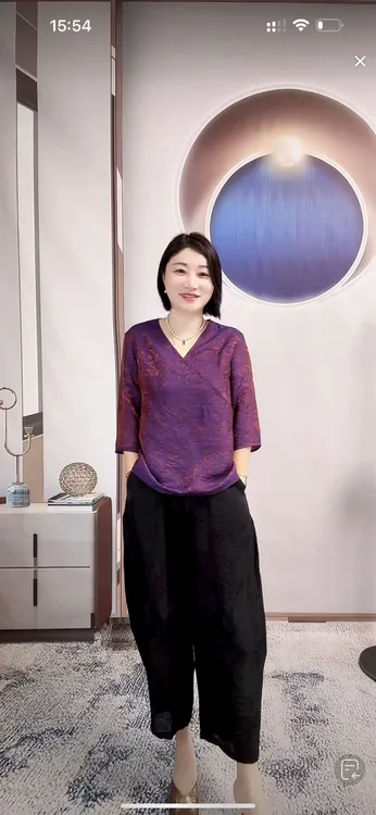 【大润自产】巴厘岛纹理 V领七分袖时尚百搭上衣