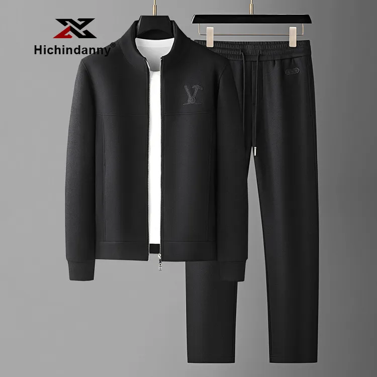 HICHIN保暖加绒加厚休闲运动套装男士冬季羊毛呢两件套开衫外套