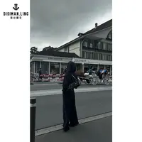 迪丝嫚苓蓝色针织长裤气质运动时尚休闲女士设计师高腰修身显瘦款