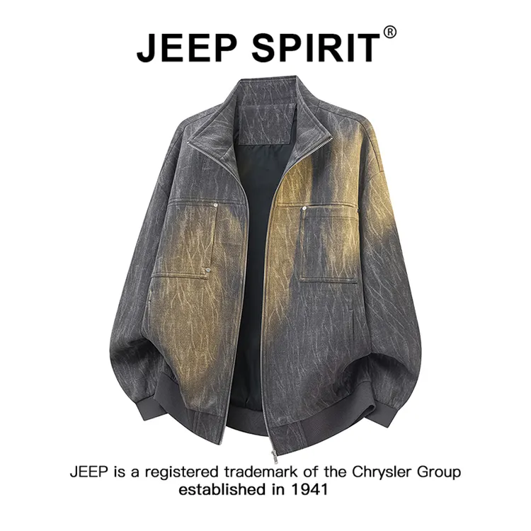 JEEPSPIRIT吉普秋季新款港风复古夹克男士纹理感痞帅立领休闲外套