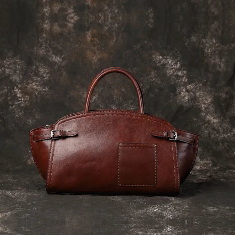 高级感真皮波士顿保龄球包小众设计保龄球手提包复古单肩腋下包潮