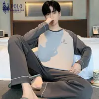 保罗新款可外穿男士睡衣男款春秋季长袖大码棉质春夏天家居服套装