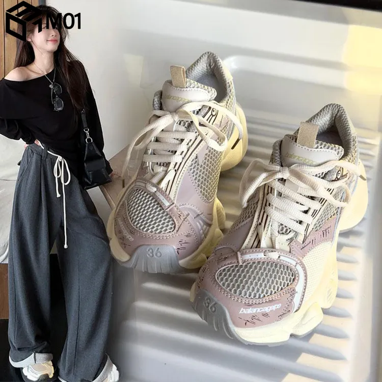 M01巴黎做旧订书机显脚小2025春季老爹鞋女厚底增高休闲运动女鞋