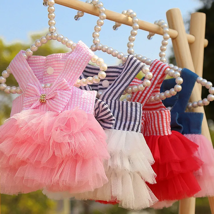 小中型犬春夏狗狗猫咪宠物衣服用品猫服饰条纹吊带网纱裙子狗衣服