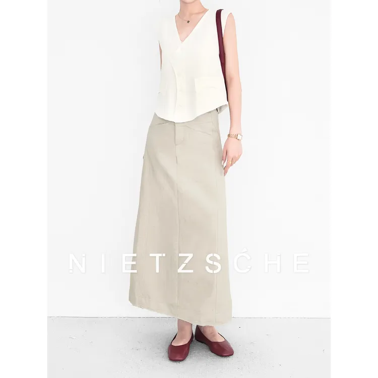 Nietzsche｜极简老钱亚麻裙｜莱赛尔天丝麻 设计感原麻女半身裙7981