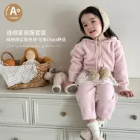 【嘿甜心】儿童秋冬绒感厚实男童女童连帽亲子家居服套装-93006