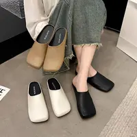 【万达折扣】2025新款ins休闲韩版方头设计半拖女生外穿包头拖鞋