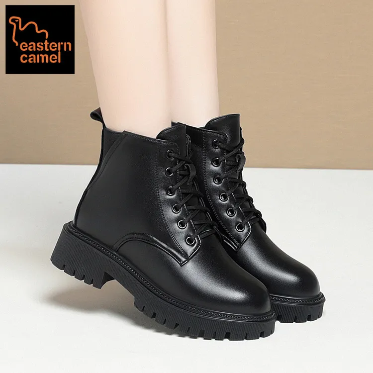 东方骆驼2025真皮软皮马丁靴女冬季加绒羊毛皮鞋加厚保暖妈妈棉鞋