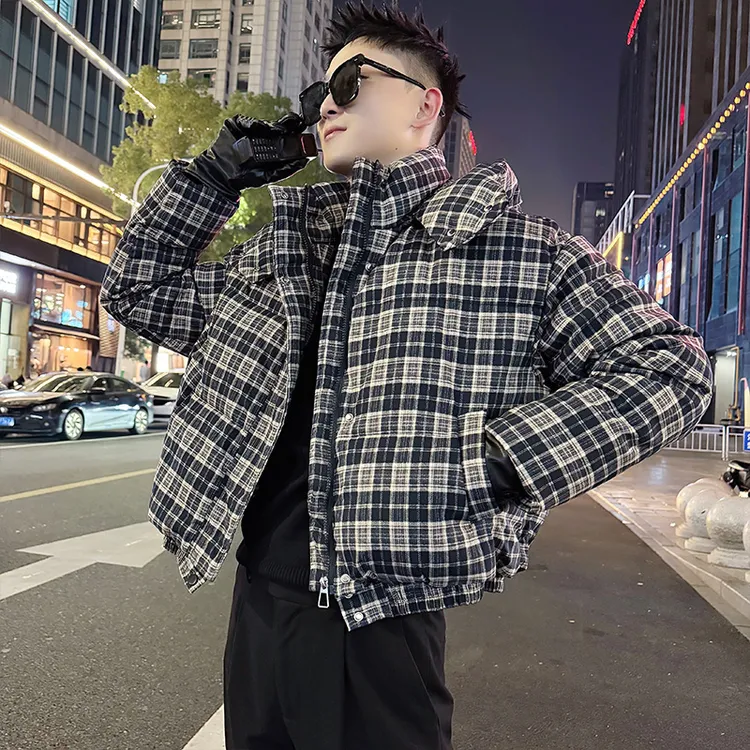 男士棉衣冬季2025新款爆款加厚保暖棉袄百搭格子连帽棉服男生外套