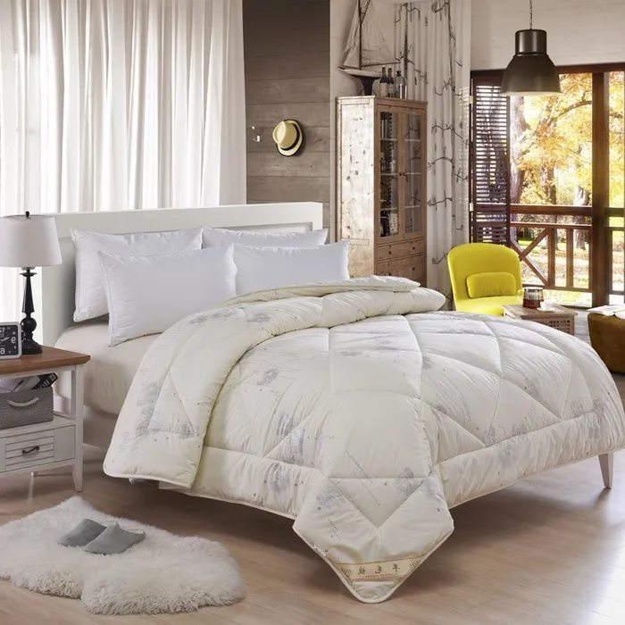 2024新款亲肤舒适精品澳洲羊毛被冬被被芯素雅黄色羊毛填充物