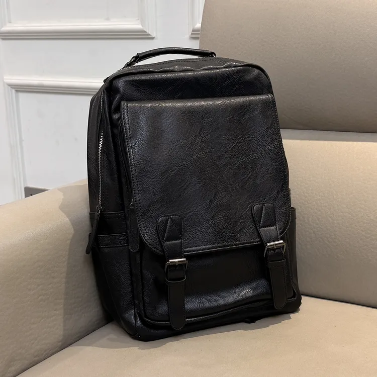 潮牌男士双肩包男士休闲风时尚双肩包黑色电脑包学院风防水耐磨