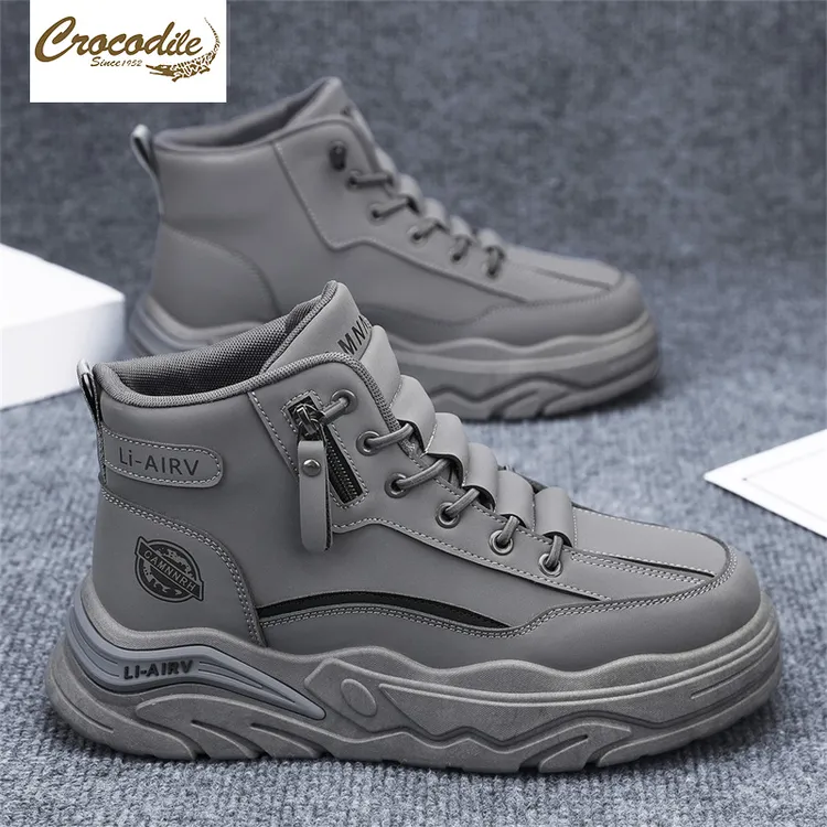 鳄鱼恤2025新款秋冬舒适百搭高帮马丁靴男士户外耐磨防滑休闲鞋
