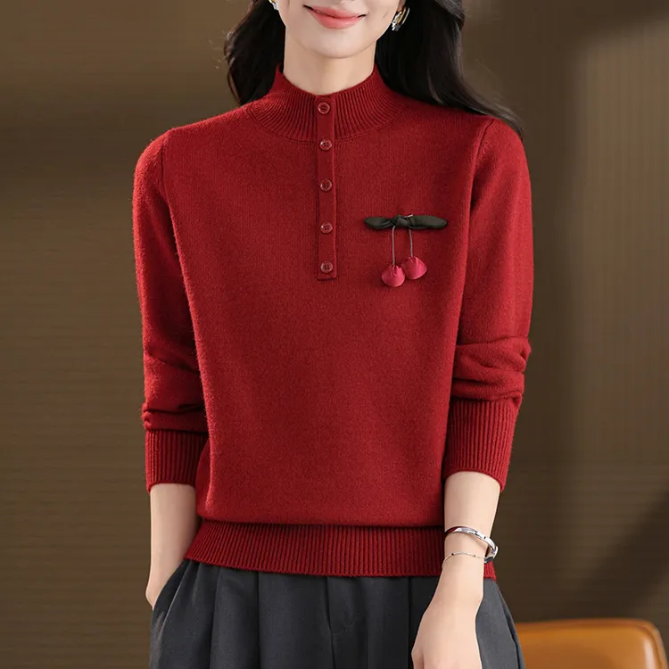 羊毛衫红色毛衣女秋冬2026新款洋气妈妈半高领针织打底衫冬季上衣