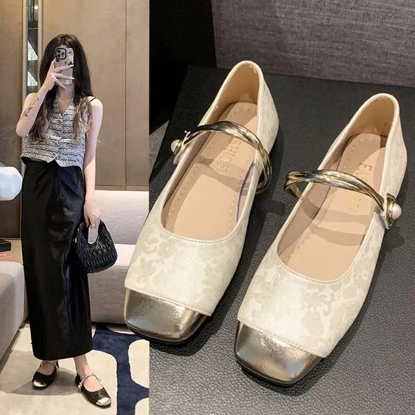 中式法式玛丽珍鞋2025新款春季国风百搭气质浅口一字方头豆豆