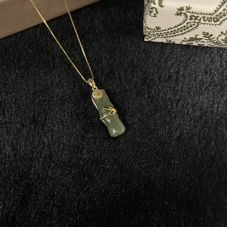 天然和田玉竹节吊坠约26*8*6mm镶嵌S925银扣精致百搭 气质不含链